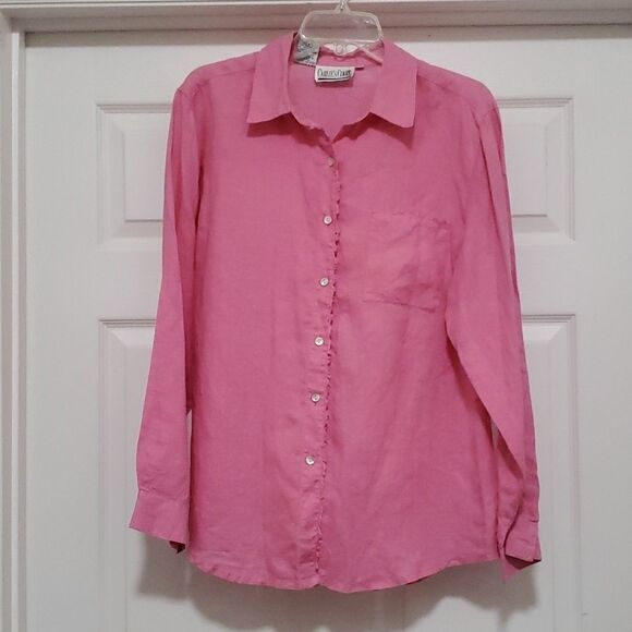 Carlie's Court pink linen button down blouse L - Picture 1 of 11